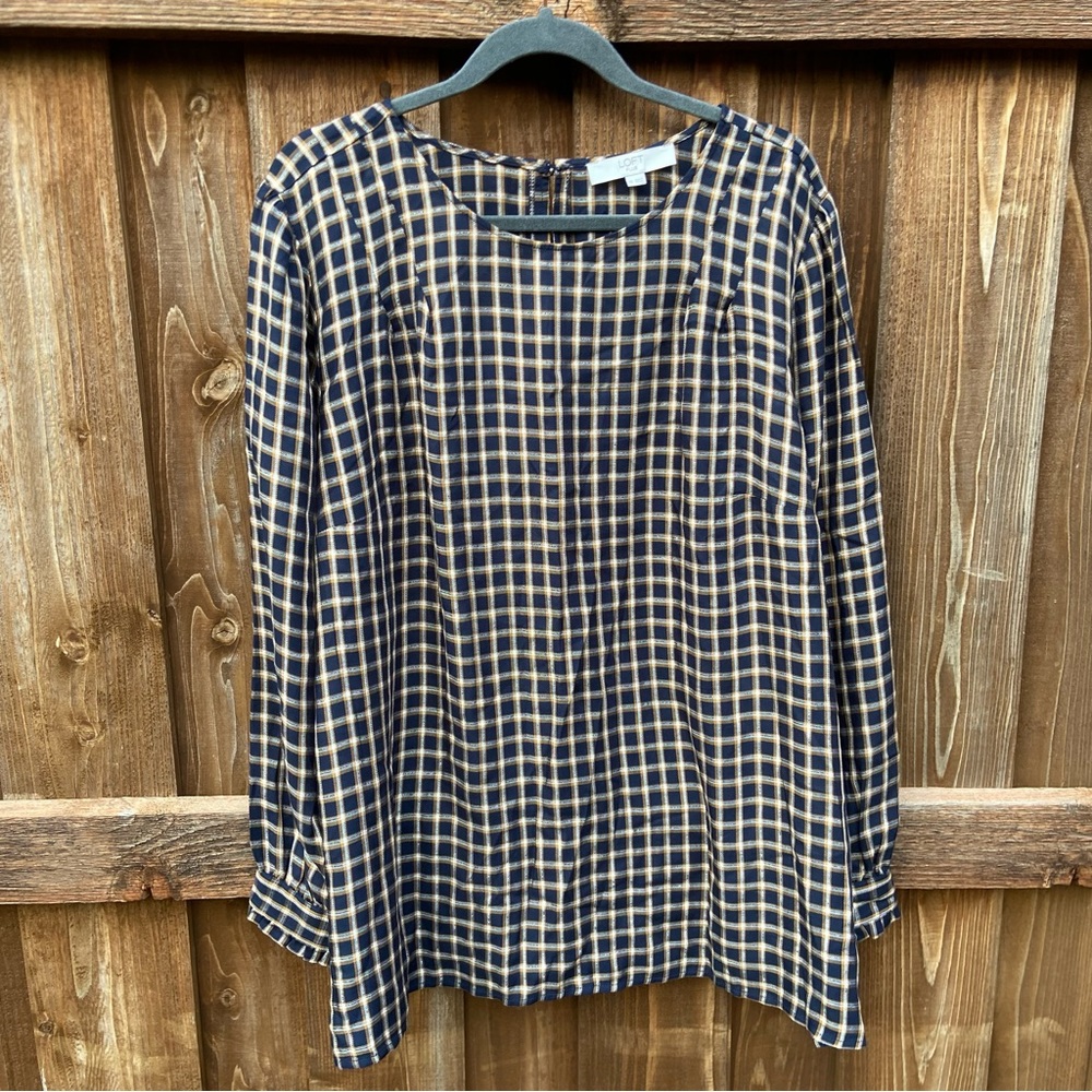 Loft Plus Plaid Ruffle Longsleeve Blouse